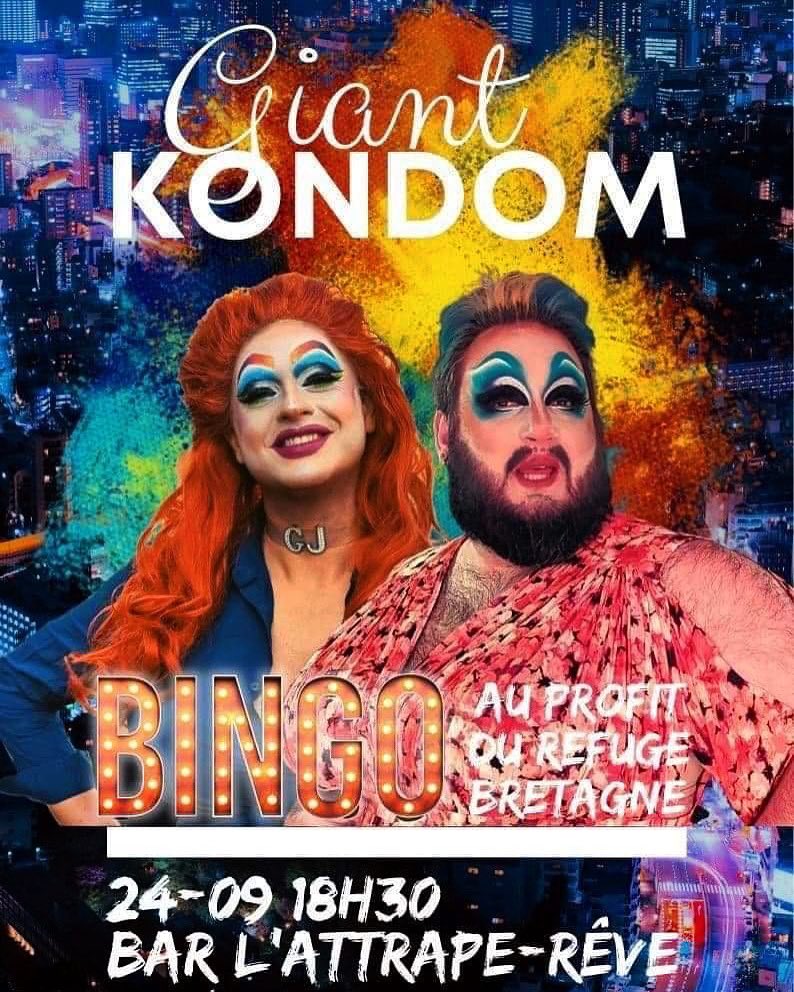 ✨Annonce✨ 

Retrouver l’équipe du Refuge, pour une soirée Bingo Drag, avec Anne-Marie Kondom et Giant Jasmine, ce 24 Septembre, à 18h30, à L’Attrape Rêves à Rennes.

Une soirée Bingo Drag de folie, au profit du Refuge 💙

On a hâte 💙

#Bingo #Drag #BingoDrag #soiree #event