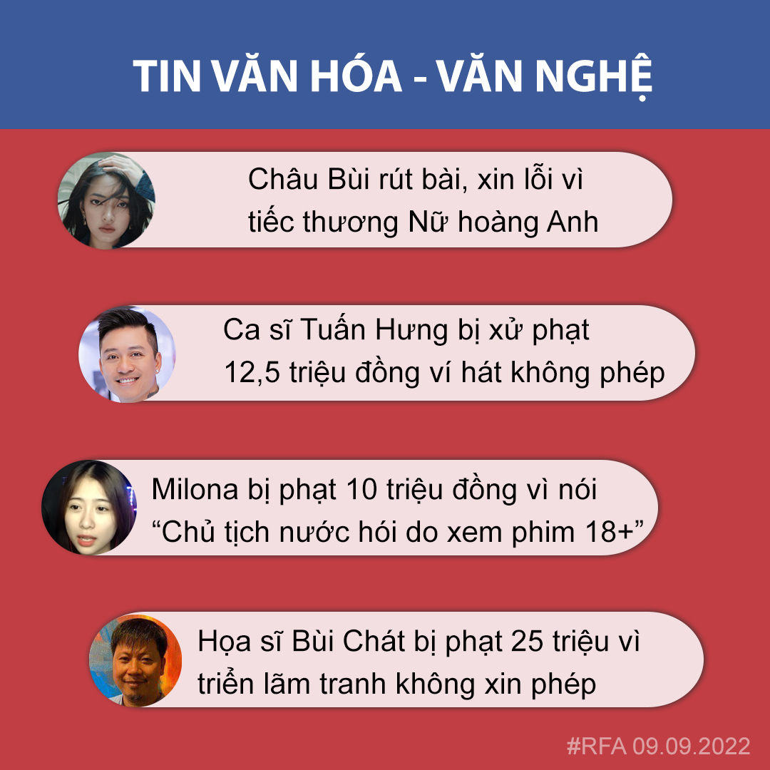 RFAtiengviet's tweet photo. Tin Văn hóa - Văn nghệ
#RFAVietnamese #ChauBui #TuanHung #StreamerMilona #Hoasibuichat #Vietnam #Vietnamhumanrights #Kiemduyetvanhoa #QueenElizabeth #Elizabeth https://t.co/xl8c4PioTI