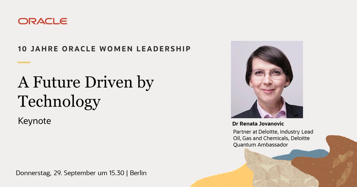 Keynote "A future driven by technology" von Dr. Jovanovic von Deloitte beim <a href="/Oracle_DE/">Oracle Deutschland</a> Event "#Vielfalt &amp; die Kunst, unabhängig voneinander gemeinsam zu denken" am 29. September. Zur Anmeldung 👉 bit.ly/OWLEvent22
#EqualityNOW #womenintech #HeForSheAtHome #diversitymatters