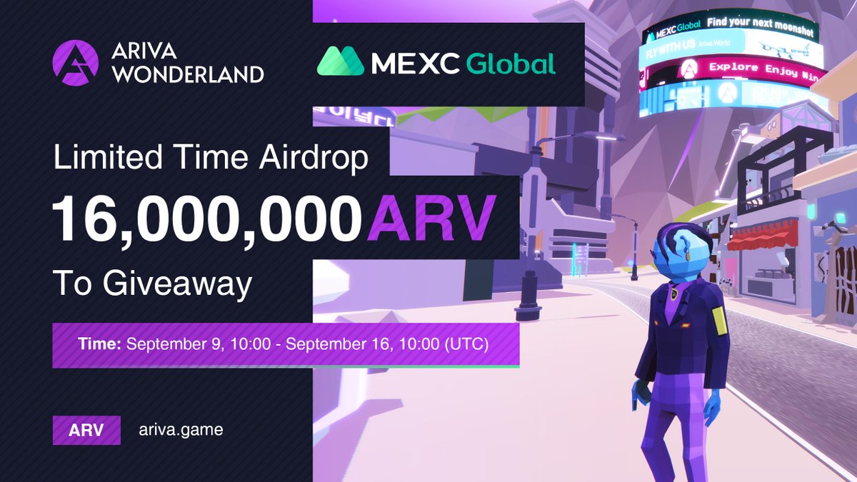 ArivaCoin's tweet photo. 🎉16,000,000 $ARV Airdrop to celebrate #Mexc and #ArivaWonderland cooperation🤝

⏰Sep. 9, 10:00 - Sep. 16, 10:00 (UTC)

✅Complete the tasks
✅Complete the gleam: https://t.co/0MfTMOJ50X

@MEXC_Global @MexcResearch @ArivaWonderland #Ariva https://t.co/6BufVAZL9W