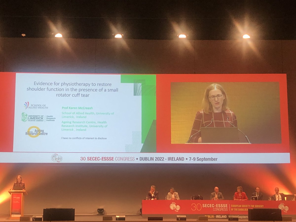 Our very own ☘️ <a href="/McCreesh_Karen/">Karen McCreesh</a> with an excellent research informed update on our PT management with the use of exercise 🤸🏻‍♂️🏋🏻 to restore shoulder function 💪🏼 in Small Rotator Cuff Tears #SECEC #EUSSER <a href="/ARC_UL/">ARC: Ageing Research Centre University of Limerick</a> <a href="/HRI_UL/">Health Research Institute</a> <a href="/UL/">University Of Limerick</a> <a href="/ISERS2/">ISERS</a> <a href="/EUSSERBOARD/">EUSSER</a>
