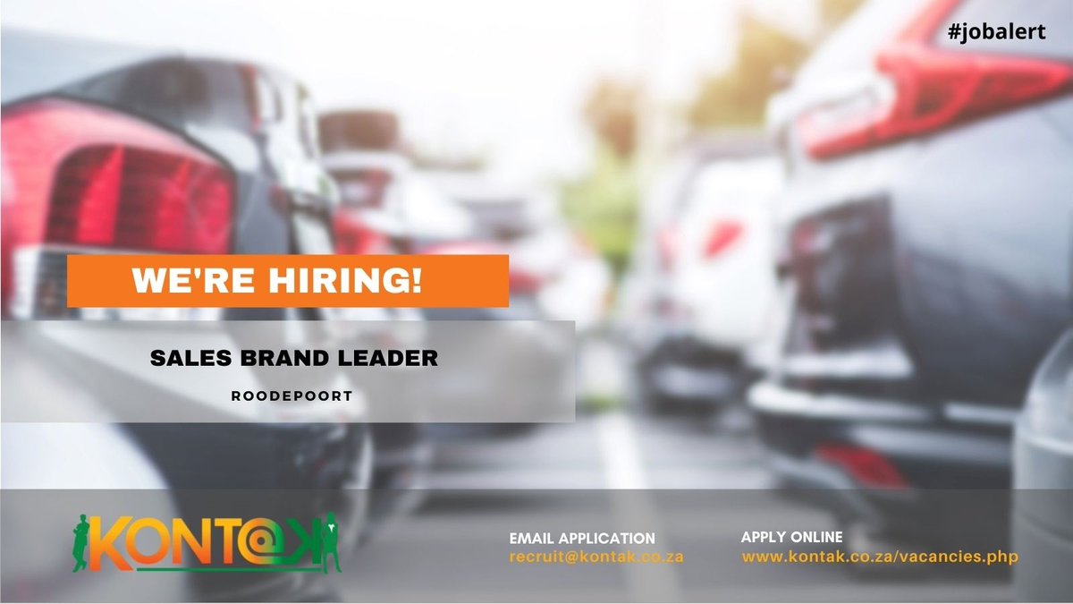 kontak1's tweet image. Sales Brand Leader (JB2304)
Roodepoort 
R15 000.00 - R25 000.00 Including Commission

For full JD &amp;amp; to apply online kontak.co.za/vacancies.php 

#Sales #AutomotivePartsSales #PartSales #AutomotiveIndustry #jobs #career #employment #jobopportunity #work