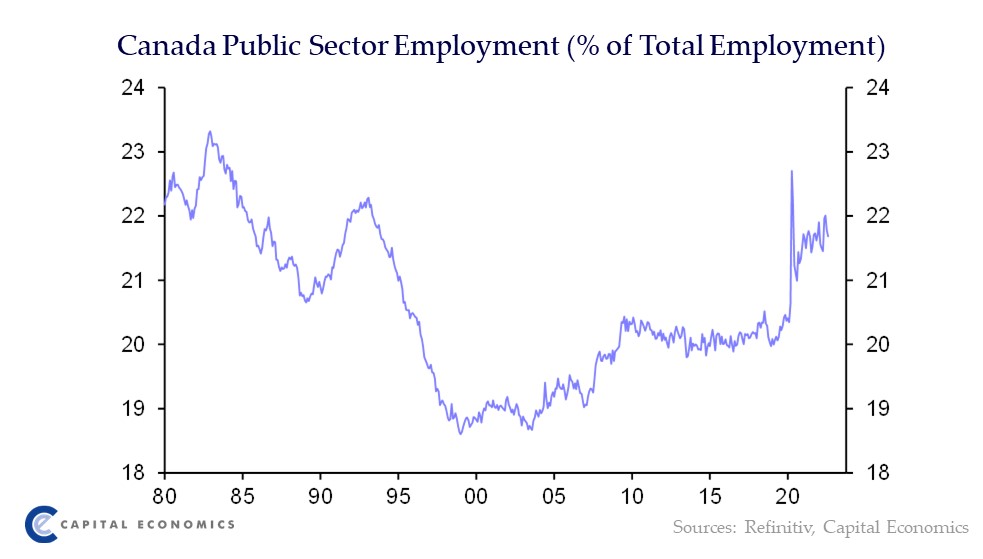 The weakness of employment since June is largely due to a drop in public sector employment, although it still accounts for a far larger share of total employment than before the pandemic