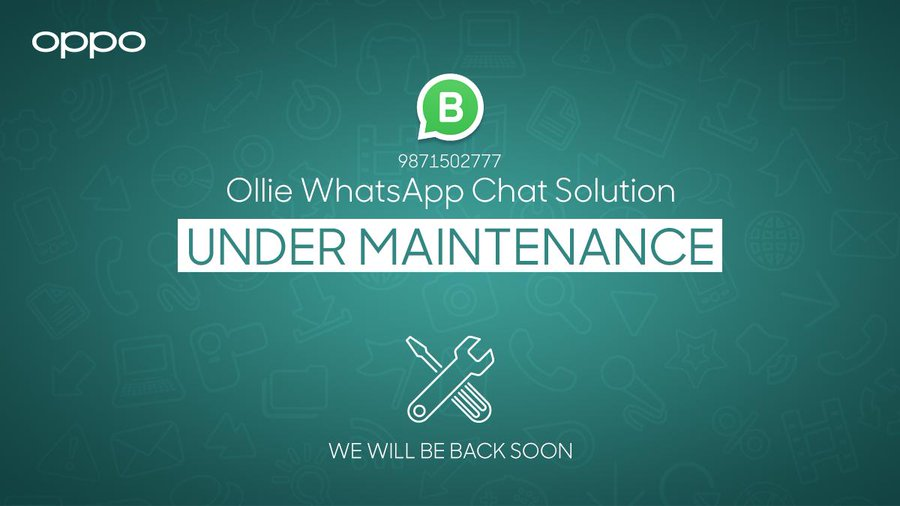 OPPOCareIN's tweet photo. #OPPOUpdate
Attention #OPPOHumansโ
Our WhatsApp AI ChatBot will be under maintenance from 10th September 10 PM to 11th September until 7 AM, but we've got you covered till that time, you can reach out to us through our Facebook AI Chatbot: https://t.co/CdQNuIkCqZ
Thank you๐ https://t.co/kTa7eo5swF