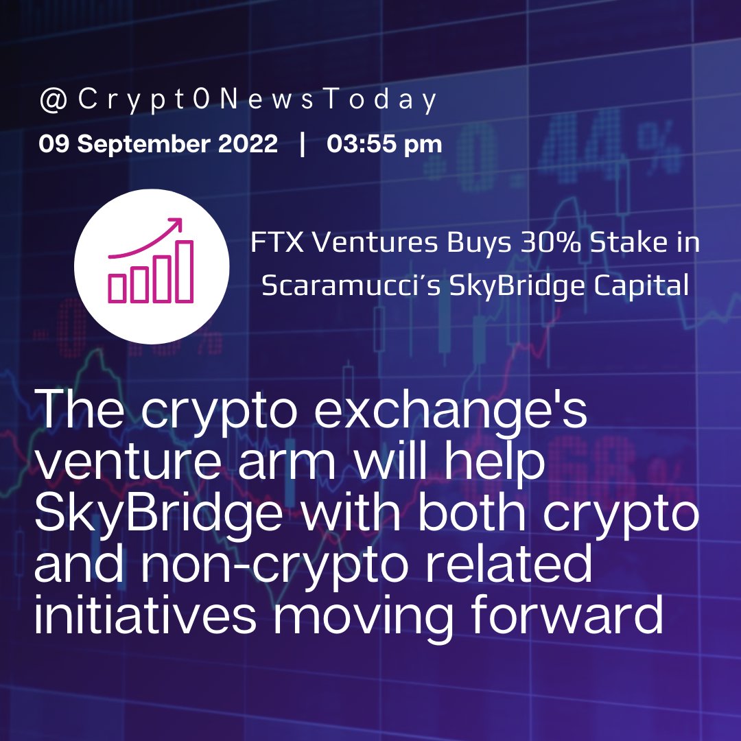 Crypt0NewsToday's tweet photo. FTX Ventures Buys 30% Stake in Scaramucci’s SkyBridge Capital

#CryptoNews #FTX #FTXVentures #SkyBridge https://t.co/1T3LZ9Bwao