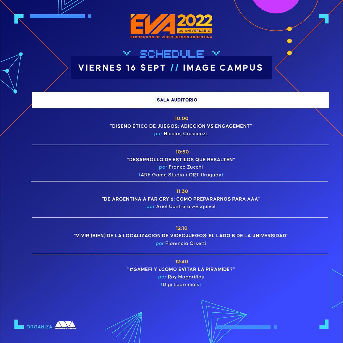 ArielCEmusic's tweet photo. Este año tendré el honor de participar en la #EVA2022 como speaker, que será del 14 al 17 de septiembre en el #CentroCulturalKirschner e #ImageCampus (Buenos Aires, Argentina) con entrada libre y gratuita.
Hablaré sobre mi experiencia haciendo música en #FarCry6 desde Argentina. https://t.co/YjBM0dgcyr