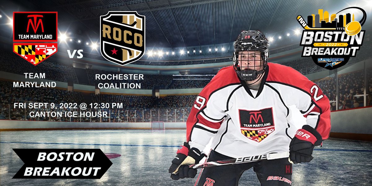 TeamMaryland14U's tweet photo. Tune in today for the 1st 2 of 5 games at the @SuperSeriesAAA #BostonBreakout
Watch live -> https://t.co/Gxsvn16sAo
12:30 pm vs @ROCOHockey
6:30 pm vs @95HockeyGiants Prep
@DMVHockey @ChirpinDMV @CRHRHockey @ChesapeakeHWPod @MYHockeyRanking https://t.co/bBYYKTvHll