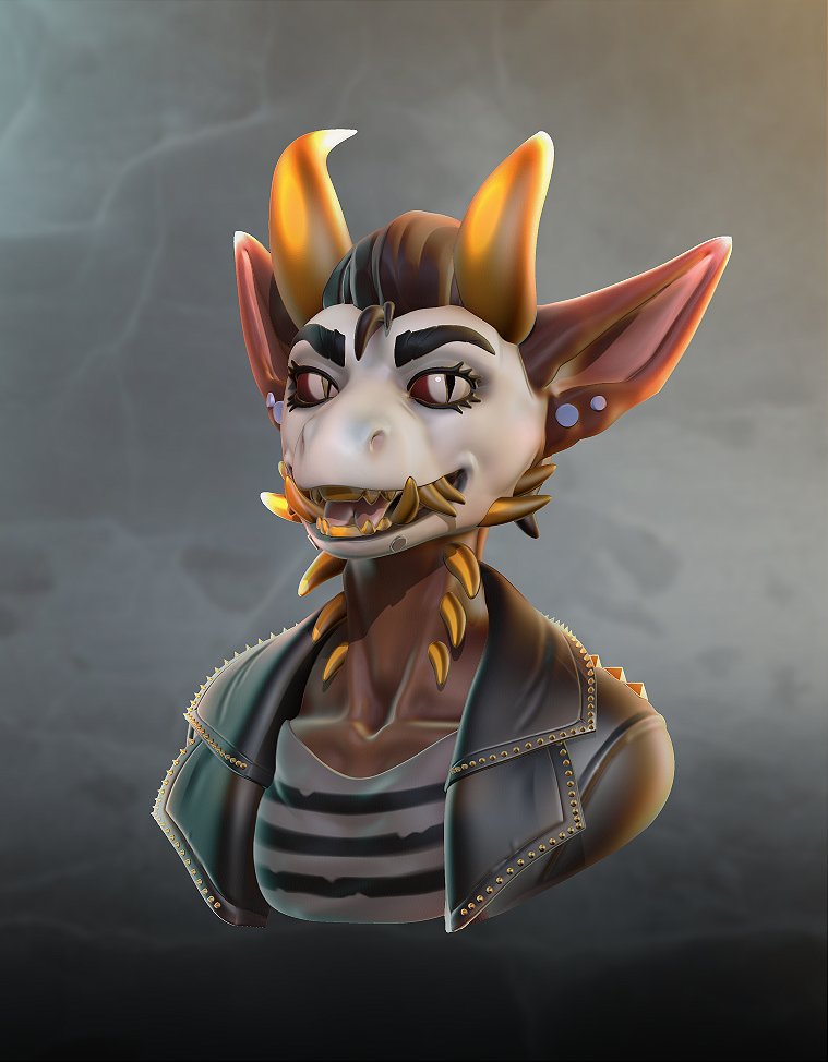 Very overdue raffle bust (technical issues 🥲) For <a href="/Wasteland_Oni/">NOT ACTIVE HERE / Follow on Bluesky</a>  I love this design with all my heart. Additional shots and wips below!