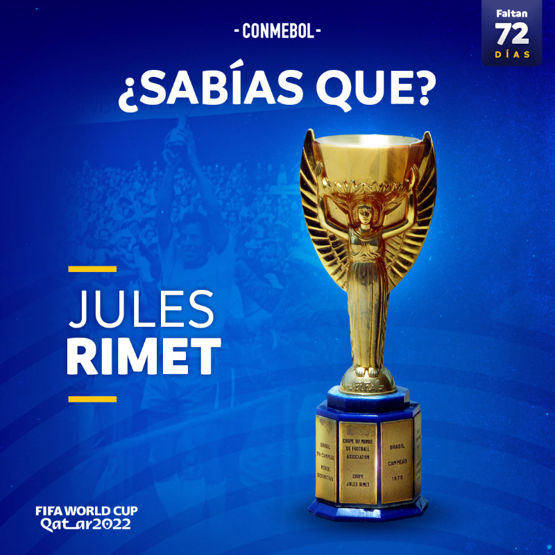 CONMEBOL's tweet photo. ¿Sabías que?💭
Jules Rimet fue el presidente de la @FIFAcom que impulsó la primera @FIFAWorldCup en 1930 🇺🇾. En su honor, el primer trofeo de la Copa del Mundo llevó su nombre.
#72DaysToGo #CreeEnTuContinente