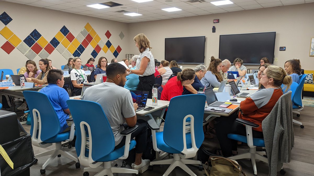 A room full of dedicated preschool and elementary teachers of students with autism, intellectual &amp; developmental disabilities learning about assistive technology &amp; accessible instructional materials with instructor Sarah Stewart. We hope you all have a successful school year!