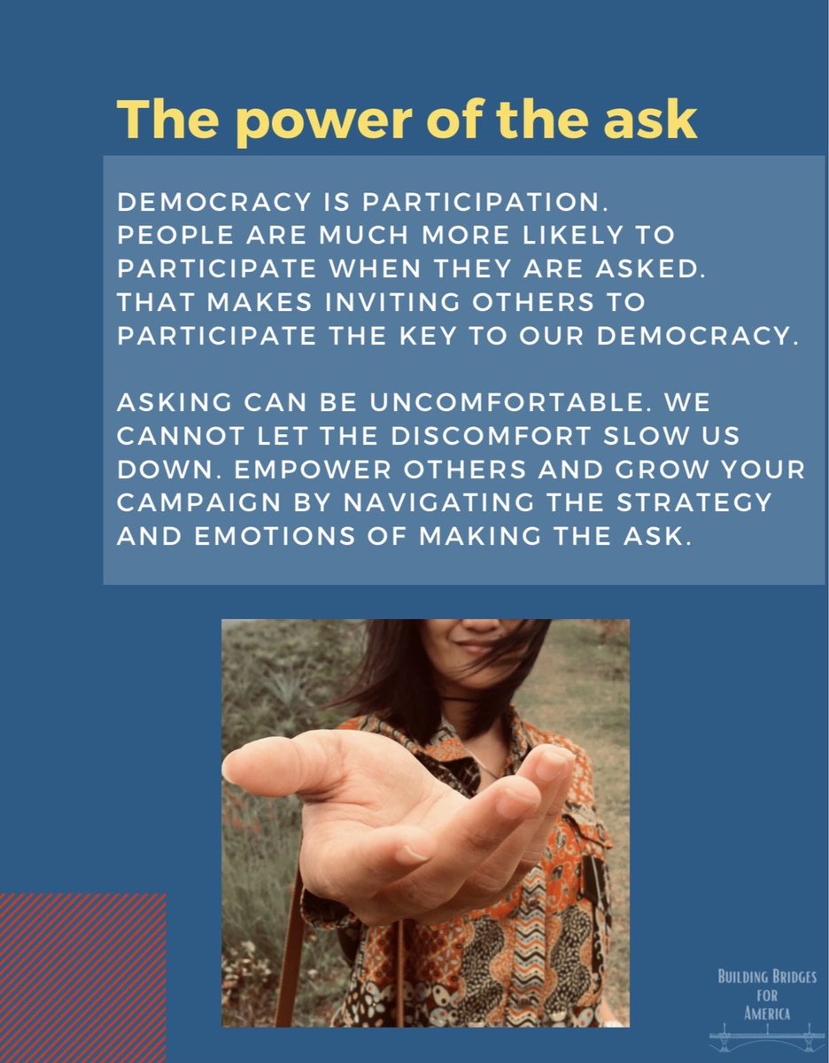 buildbridges4am's tweet photo. Get comfortable with making that hard ask. Why? Democracy is a participation sport!
Learn more from @CazMar78 about the power of the ask on Tuesday at 8pm ET. Sign up: https://t.co/D7zQ3BXwfO. #hardask #grasdroots #bb4am https://t.co/294pHZBcZv