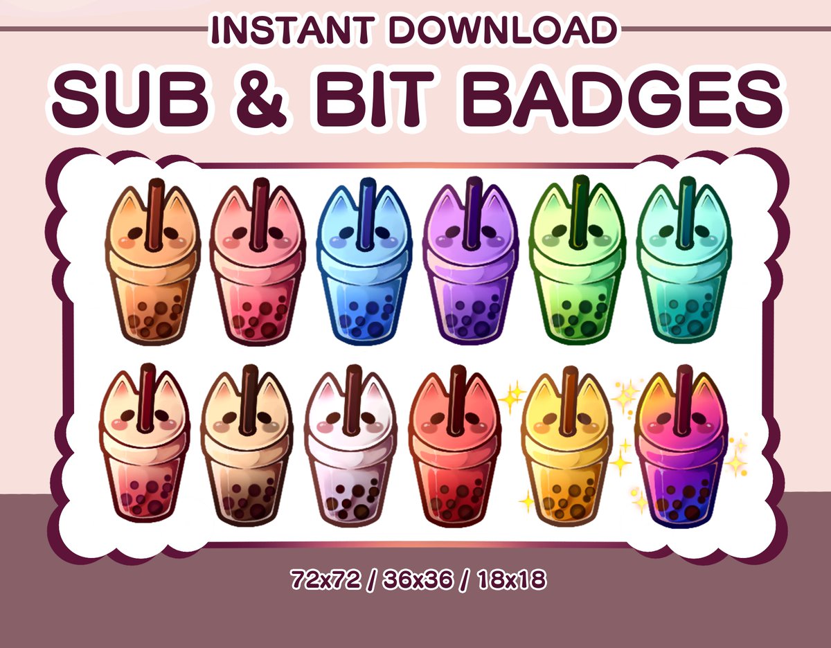 art_ioni's tweet photo. Cute Bubble Tea Cats sub/bit badges avaliabe in 3 variants on my Etsy 
[https://t.co/J5F6cVkKpm] 

#twitch #subbadges #bitbadges #kawaii #kawaiicat #neko #vtuber #cutestreamer #cat #emoteartist #twitchstreamer #emote https://t.co/EdnX2OTxCW