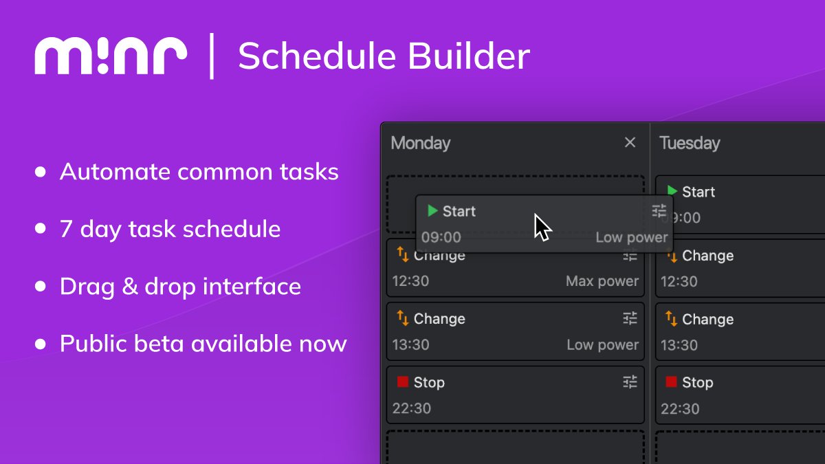 PktWatch's tweet photo. Want to test new Minr features early? Check out the Beta Releases section at https://t.co/IAlfIRFBrZ
The latest beta introduces Schedule Builder.
Automate Minr with a customisable 7 day schedule.
$PKT #CryptoMining #BandwidthMining https://t.co/4WAPtyJT4c