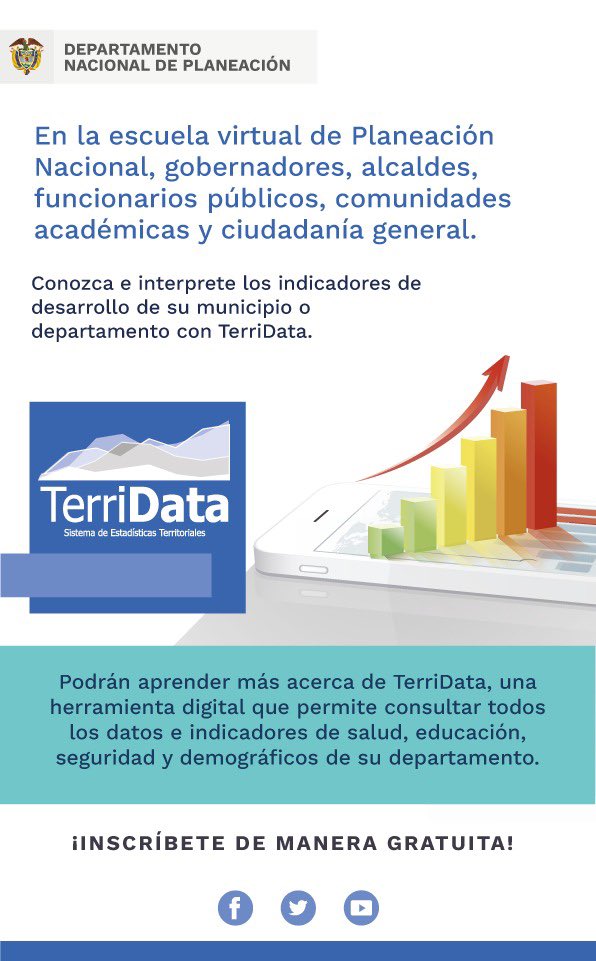 DNP_Colombia's tweet photo. Conozca e interprete los indicadores de desarrollo de su municipio o departamento con #TerriData.
Descargue la app o visite https://t.co/MwaQq2IZGI https://t.co/KlQrgHuDMv