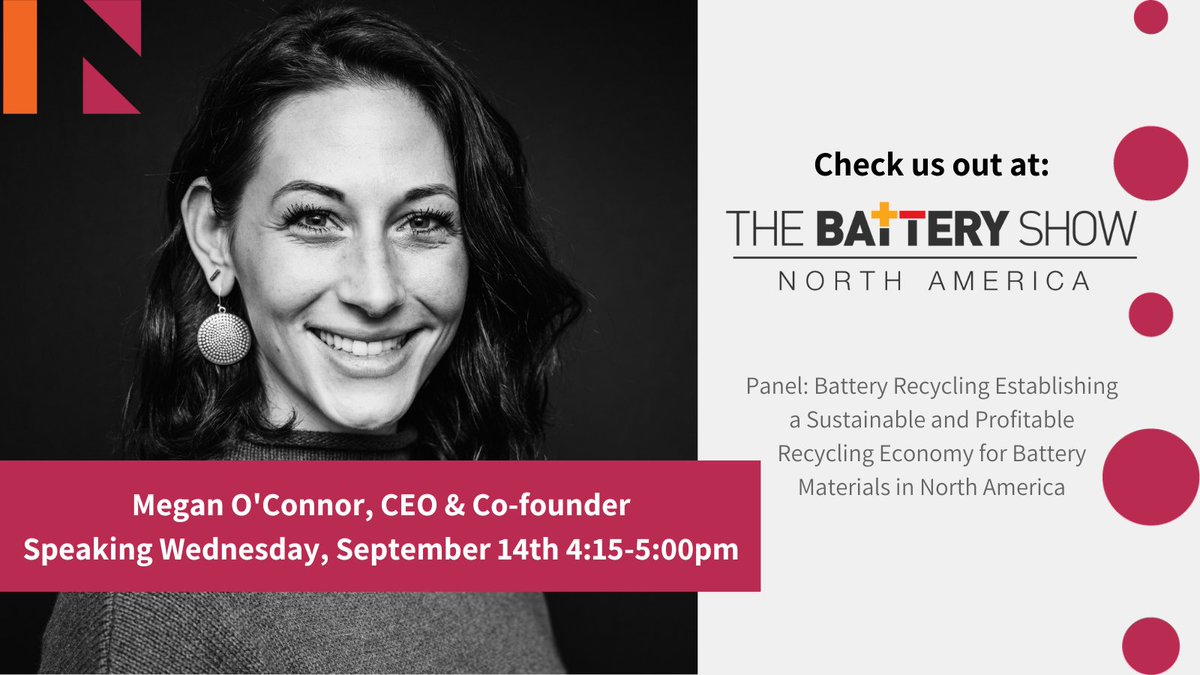 NthCycle's tweet photo. Don't miss our CEO and co-founder @MeganFromNth speaking at #thebatteryshow next week where she'll be discussing how to establish a domestic supply of critical minerals for #ElectricVehicles and #energystorage. @thebatteryshow 

https://t.co/dGaXxP2NSj https://t.co/thDdrqW6w6