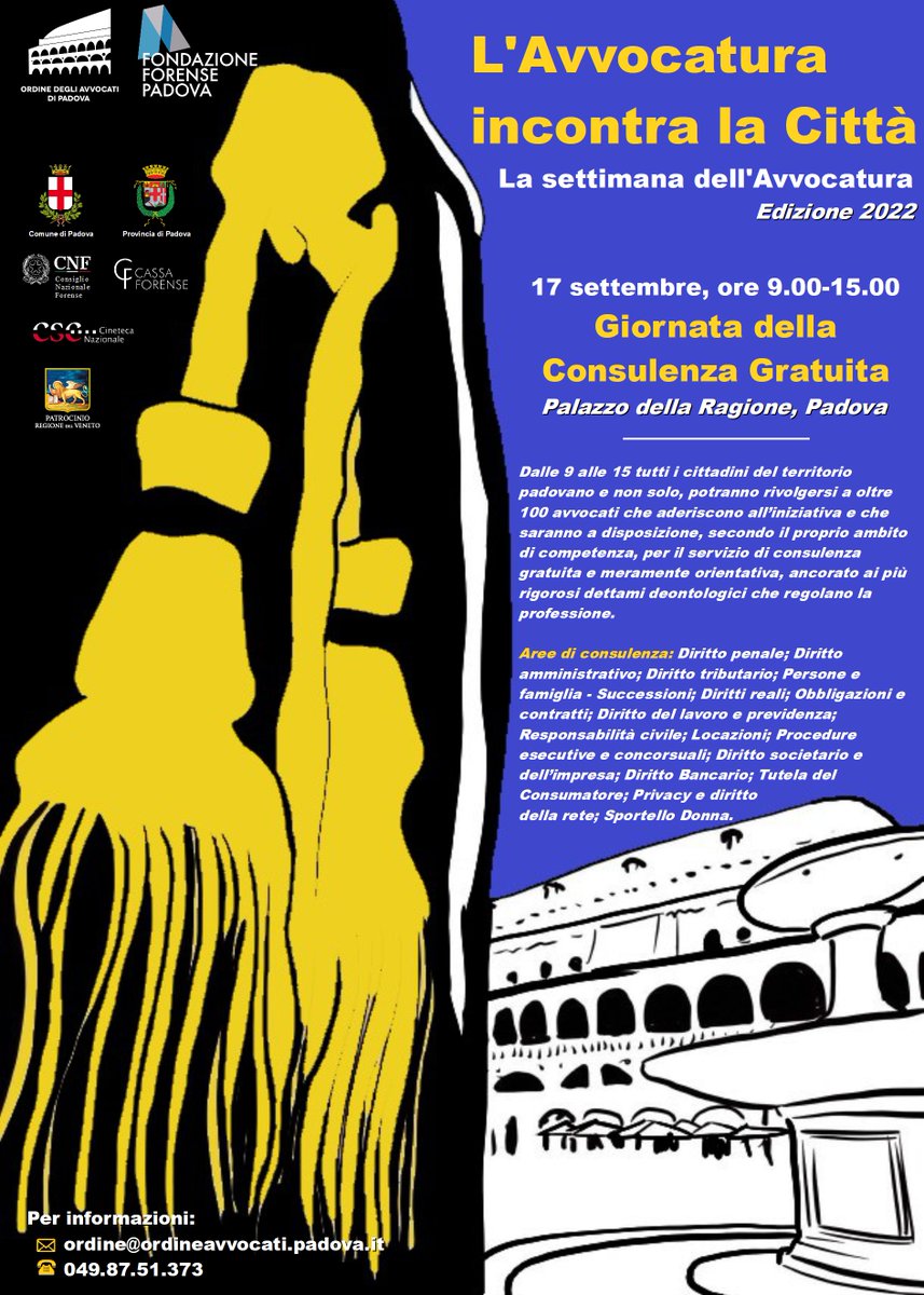 L'#Avvocatura incontra la #Città 
#edizione2022

#17settembre

Giornata della Consulenza Gratuita
#PalazzodellaRagione
