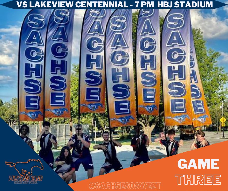 JeffBickerstaff's tweet photo. Your favorite Marching Band is back at it tonight!  Come on out to HBJ Stadium and support your @SachseBand along with the @Swingsters_SHS, @SachseStangs, @Sachse_Cheer as we take on Lakeview Centennial.  Let’s go @SHS_Mustangs!! #TheGISDEffect #BeTheLight #sachsestrong https://t.co/iqC2Xb0vLK