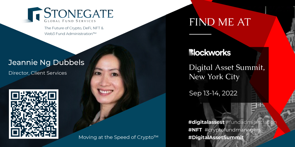 @jeannie_dubbels will be at #DigitalAssetSummit in New York from 13 - 14 Sep, 2022. Connect with her on LinkedIn (linkedin.com/in/jeanniedubb…) or at the event. Look forward to meeting you!

#DigitalAsset, #FundAdministration, #NFT, #CryptoFundManagers