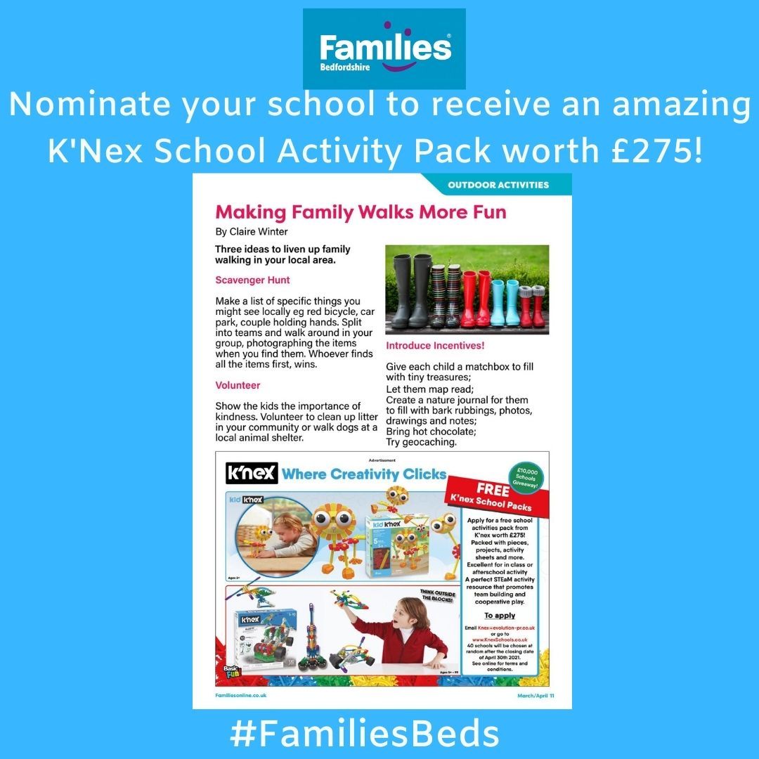 Nominate your school today and they could be one of the 40 lucky recipients to receive an amazing K'Nex School Activity Pack worth £275! Competition closes on April 30th 2021 at 11:59pm See Page 11 to apply - buff.ly/2O2adyZ <a href="/KNEX/">K'NEX Brands</a> #FamiliesBeds