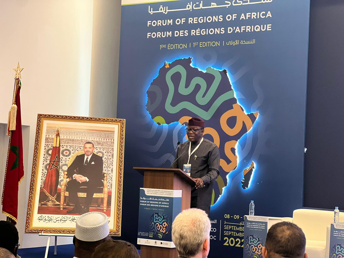 UCLGAfrica's tweet photo. The first president of #FORAF, Dr @KayodeFayemi, Gov of Ekiti, addressing the audience at the closing session of Saïdia Forum.
« We have to stop agonizing and we have to start organizing ! » @NGFSecretariat @ForumOfRegions @uclg_org @ABDELMALICKf @KisumuCountyKE @mbarkabouaida https://t.co/Ci7hGxFhDc