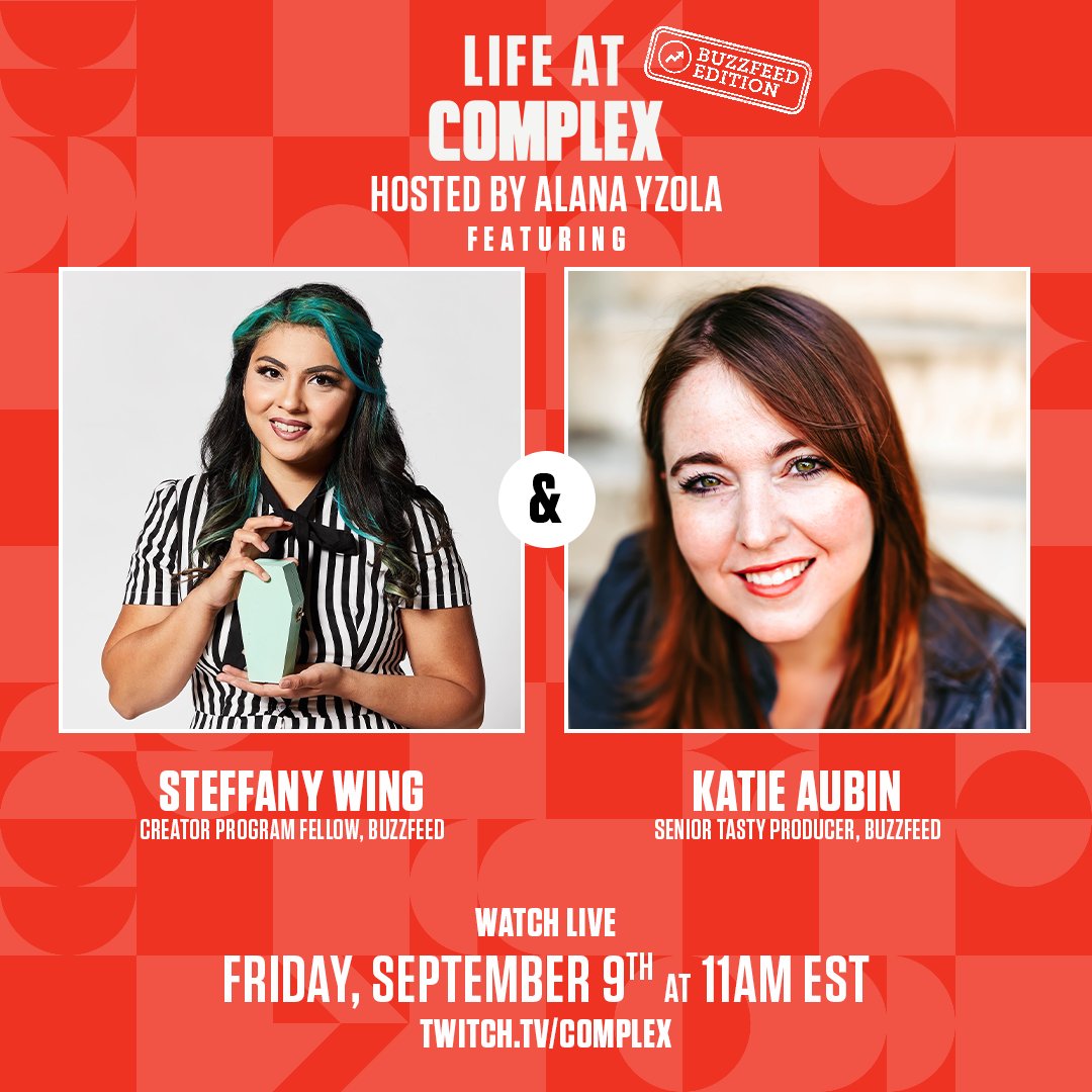 ComplexPop's tweet photo. Happening Now: #LifeAtComplex is live on Twitch. 🚨🎙

Join Steffany Wing &amp; @oldladiekatie for the episode. Hosted by @AlanaMYzola.

STREAM: https://t.co/yqBdCDnj1m https://t.co/Q1KkTzOHtB