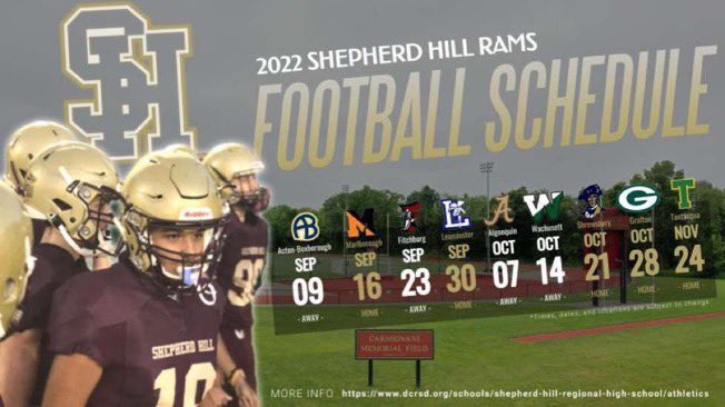 Shepherd Hill Football is back! Good luck to the Rams tomorrow as they travel to Acton-Boxborough tomorrow night!