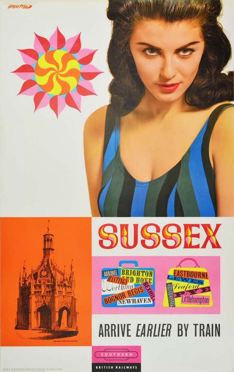 SaveRedlandLibr's tweet photo. 2:50pm TODAY on @TalkingPicsTV
The 1964 short travelogue film🎥 “Down To Sussex in 1964” directed by #KenFairbairn from an initial treatment by Ian Ferguson and with narrative by Norman Prouting
#Sussex
British Railways Southern Region poster by 🎨#KennethBromfield 1963 https://t.co/MFKd2gGM5R