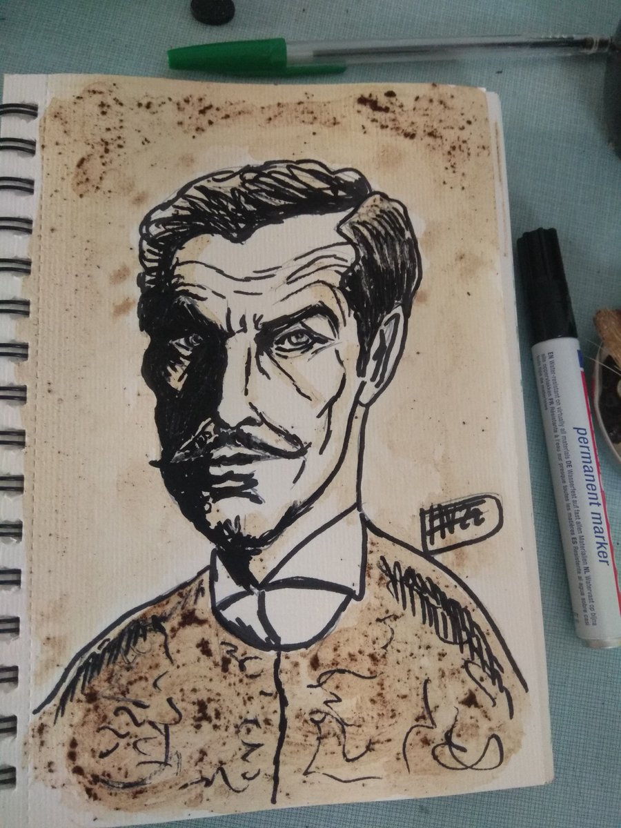 ioseba3's tweet photo. #Leróticadelceluloide Nuevo experimento usando café y rotulador. #VincentPrice #Handmade #sketch #coffeepaint #cinema #cine #blackandwhite #InkDrawing #drawing #illustration #dibujo #ilustración #marrazkia #ilustrazioa #zinea #beldurra #horrorfilm #beldurrezkofilma #terror https://t.co/QAphRqDWxc