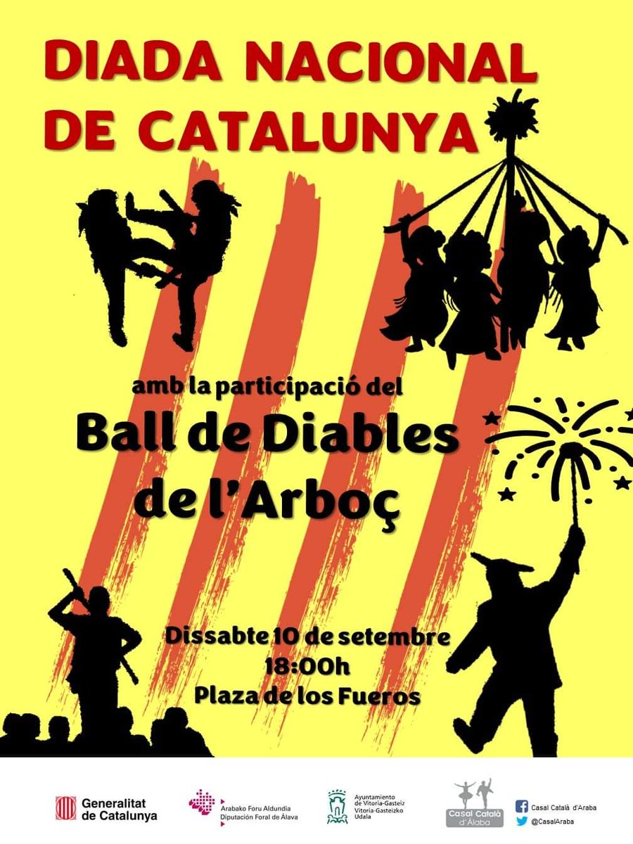 Demà dissabte 10 de setembre anem a Gasteiz a celebrar La Diada amb el <a href="/pastoretslarboc/">pastoretslarboç</a> , <a href="/BastonsArboc/">Bastons de l'Arboç</a> i <a href="/bgitaneslarboc/">bgitaneslarboç 🎗 🌎#ClimateStrike</a> . Pujar a Euskadi sempre és un plaer, ens hi sentim com a casa.

Encantats de celebrar aquest dia amb el Casal Català d'Àlaba

<a href="/ANCEuskalHerria/">ANC Euskal Herria II★II 🇧🇮</a>