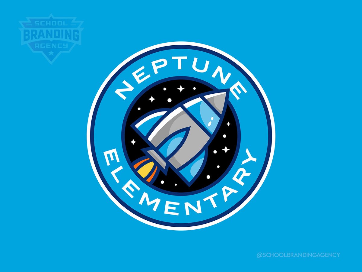A unique school logo design for Neptune Elementary School of a rocket moving through space with stars in the background.

The symbol stands for the core message of the school - innovation, inspiration, and knowledge!

Created by schoolbranding.agency 

#schoolbranding