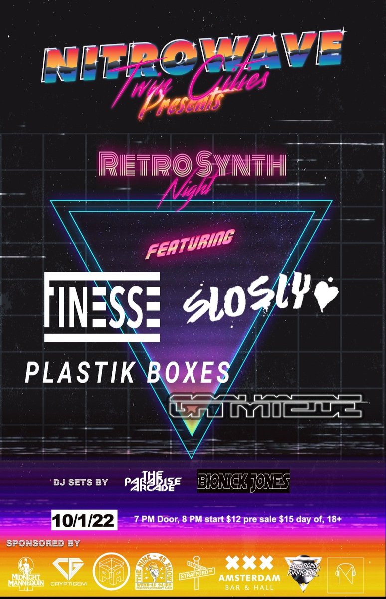 NitroWave Twin Cities (@nitrowavetc) on Twitter photo On 10/1 at <a href="/AmsterdamBar651/">Amsterdam Bar & Hall</a> we present <a href="/FinesseTruly/">Finesse</a> <a href="/plastikboxes/">Plastik Boxes</a> <a href="/sloslylove/">slosly</a> and #Ganymede for a RetroSynth Night
DJ sets by <a href="/paradise_arcade/">Nathaniel Russell👦</a>
And #bionickjones
This bill is stacked with all local synthy goodness
eventbrite.com/e/nitrowave-tc…
<a href="/pytchrecords/">pytch records</a> @melodicnewspod On 10/1 at <a href="/AmsterdamBar651/">Amsterdam Bar & Hall</a> we present <a href="/FinesseTruly/">Finesse</a> <a href="/plastikboxes/">Plastik Boxes</a> <a href="/sloslylove/">slosly</a> and #Ganymede for a RetroSynth Night
DJ sets by <a href="/paradise_arcade/">Nathaniel Russell👦</a>
And #bionickjones
This bill is stacked with all local synthy goodness
eventbrite.com/e/nitrowave-tc…
<a href="/pytchrecords/">pytch records</a> @melodicnewspod