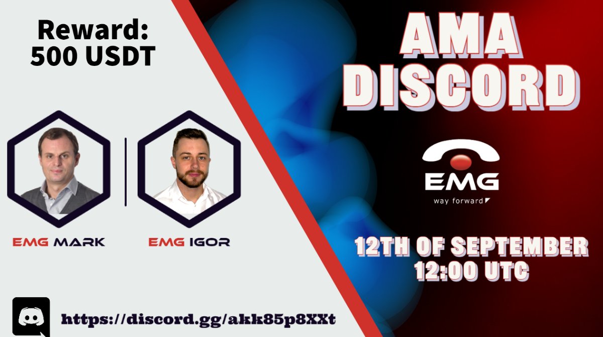 EmgCoin's tweet photo. 📢 We're thrilled to announce our next voice AMA
 on 12th September 12:00 PM UTC

💰 Reward Pool: 500$ 
📍 Venue: https://t.co/mOuRsalwnB
〽️ Rules:
✅ Follow  @EmgCoin
✅Like &amp; Retweet
✅Comment Questions &amp; Tag 3 Friends 

#NFT #CryptoNews #Crypto #PolygonNetwork #USDT #AMA https://t.co/aTR5gmAgFn