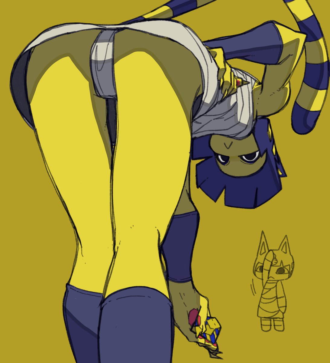 yellow skin tail 1girl ass bent over cat tail animal ears  illustration images