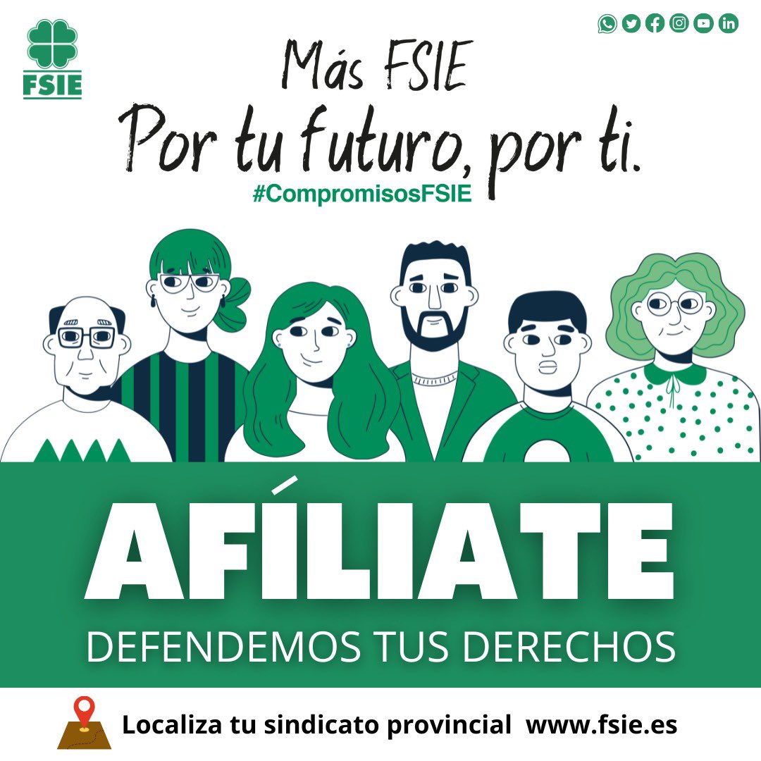 FSIE_RM's tweet photo. 🍀 CAMPAÑA DE AFILIACIÓN 🍀
🗣️ En FSIE defendemos tus derechos como profesional de la #enseñanza o de la atención a personas con #discapacidad.
🛍 Además, #SerDeFSIE tiene numerosas ventajas, como las ofertas del #ClubFSIE, entre otras.🎏
🔗Más info 👉https://t.co/kLGBJpH4Xa https://t.co/EaWILOu56o