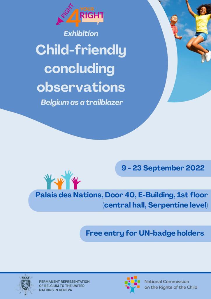 BelgiumUNGeneva's tweet photo. After an exciting presentation for UN experts in May: here’s the Fight 4 Your Right exhibition, open to all Palais des Nations visitors. Starting today for two full weeks! #F4YR #UNCRC #Participation #UNOG #UNHumanRights @ncrk_cnde https://t.co/Epw3n8oQXp