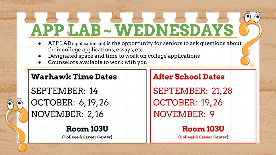 MadCounselors's tweet photo. APP LAB for seniors and College Visits for junior and seniors begin next week! Check your school email about college visits and APP LAB date are below!💫 https://t.co/eFHz2mUj4y