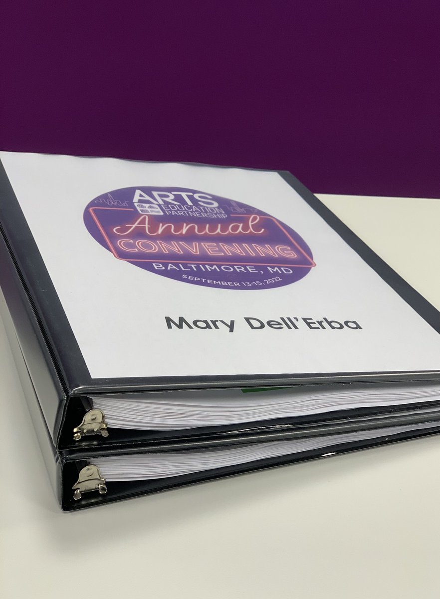 mbdellerba's tweet photo. The #AEPAC22 event binder is printed, which means I am *officially* ready to welcome 175 @aep_arts partners, affiliates, and friends to Baltimore next week!! 🤩 https://t.co/GjDinkA1IX