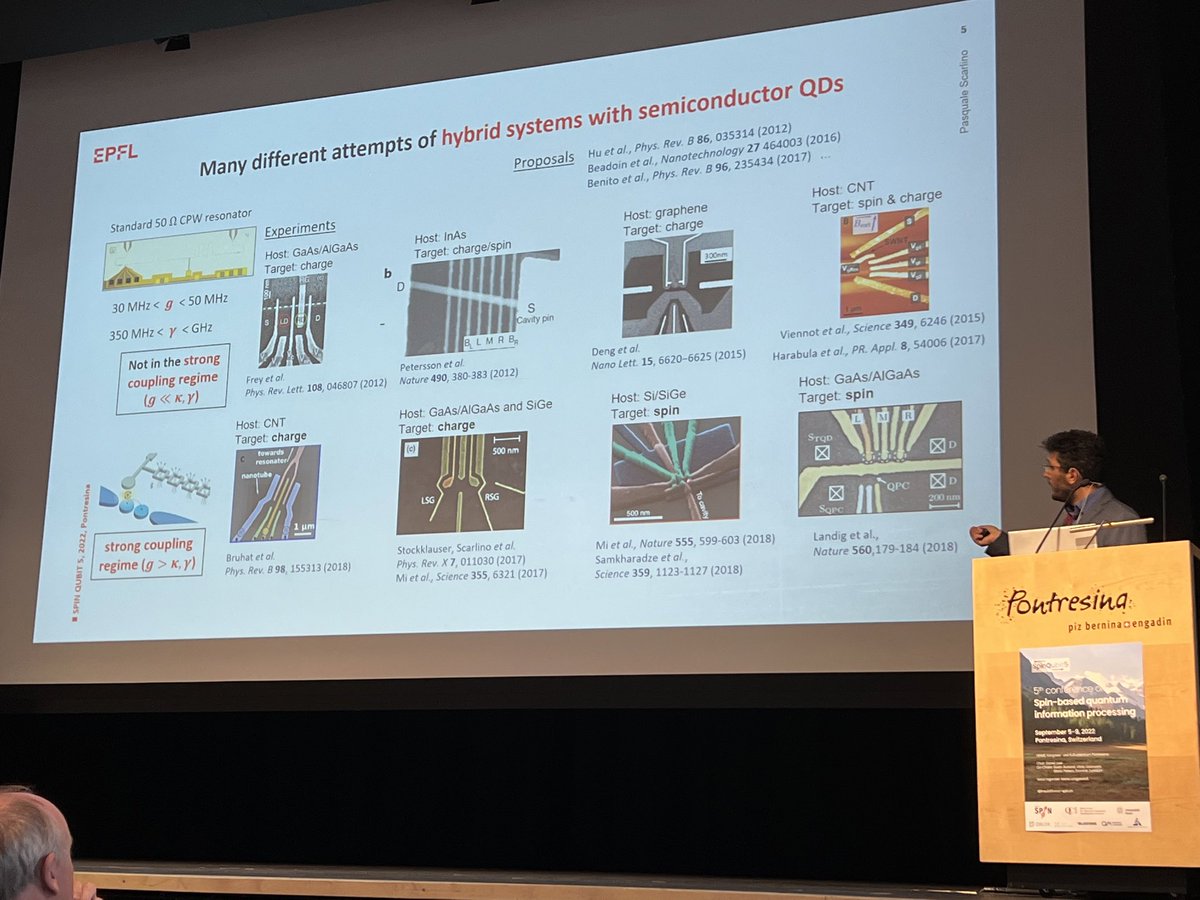 AndreasAtETH's tweet image. Nice talk by Pasquale Scarlino from @QSECenter_EPFL @EPFL_en at #SpinQubit5 (@nccrSpin) covering both the history of strong coupling cavity QED with #quantum dots in semiconductors and the newest developments.
Pasquale was a postdoc @qudev @ETH_physics @ETH_en @NCCR_QSIT