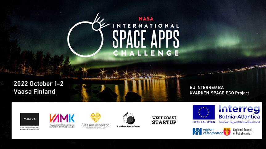 Exciting news! #NASAInternationalSpaceAppsChallenge is coming to Vaasa Oct 1-2 Design Centre @MUOVA This annual space & science hackathon is the world's largest & offers challenges for all Participation is FREE & open for all More info & sign up 🚀 2022.spaceappschallenge.org/locations/vaas…