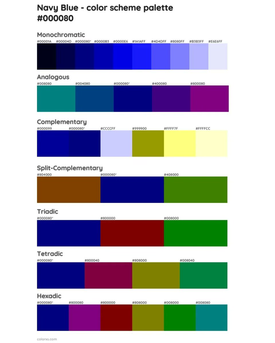 colorxscom's tweet photo. Nav Blue color and color palette
#color #colorpalette #palette #colour #colourscheme #navyblue

https://t.co/1TkBiE19Fy https://t.co/hLgpzrPcL9