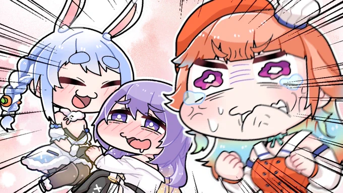 ぺこらを奪い合いうキアラとムーナ#ぺこらーと #artsofashes  #絵ニックス #HoshinovArt #hololive 