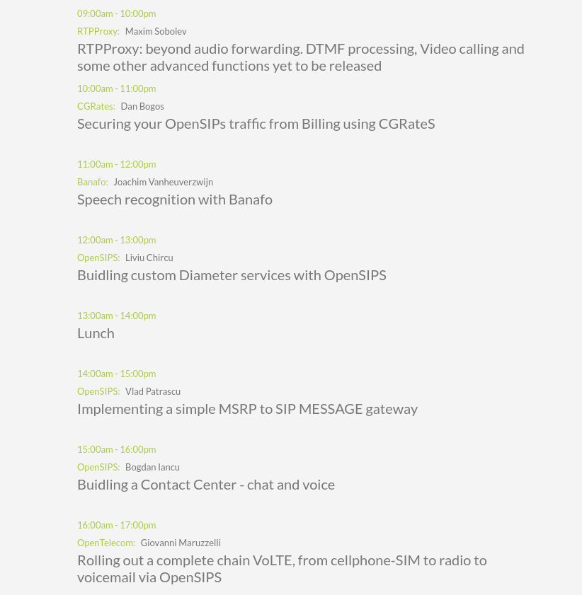opensips's tweet photo. #opensipssumit 2022,  day three, full of valuable #demos and #workshops from various projects in the #sip and #rtc ecosystem.
Join and learn more about @CGRateS_org , @Banafo , #rtpproxy, @opensips , #volte , #contactcenter and #diameter.
https://t.co/5WyjViG1FC https://t.co/iVovX5kuKd