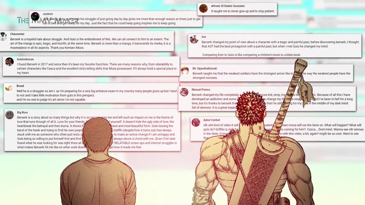 BasedLEDA's tweet photo. I just watched this video of Guts meeting Kentaro Miura in his dreams and started tearing up, it was so beautiful .. My heart can't take it anymore. https://t.co/6XXByNqeH5
