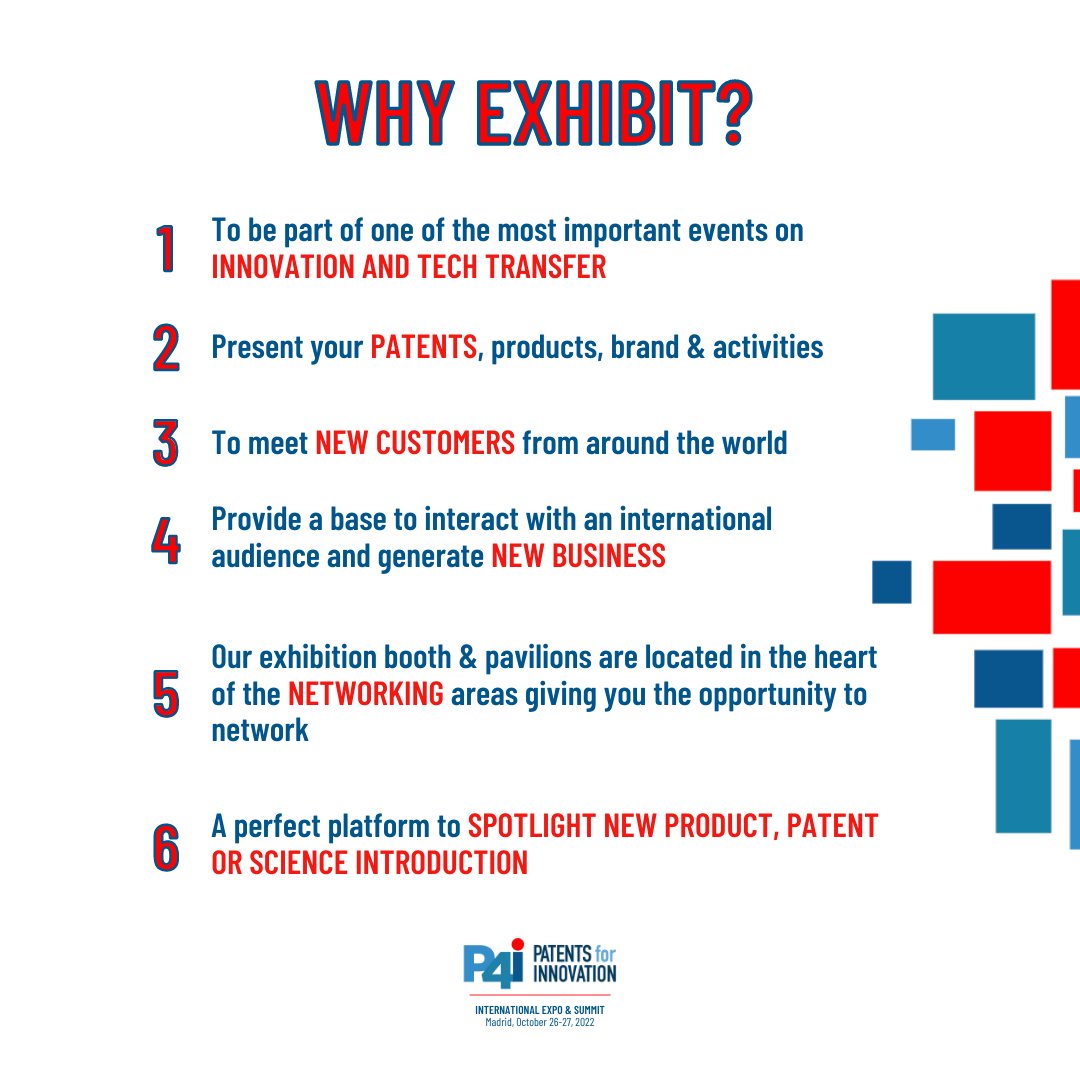 s4industry's tweet photo. We already have many #universities and research centres exhibiting at #P4i
Do you know why they do it? In this post we give you some of the reasons why it is interesting to be an exhibitor at #Patents4Innovation
Book your STAND here 👇
https://t.co/pRKP7yjo1i https://t.co/cS0kxLEM5A