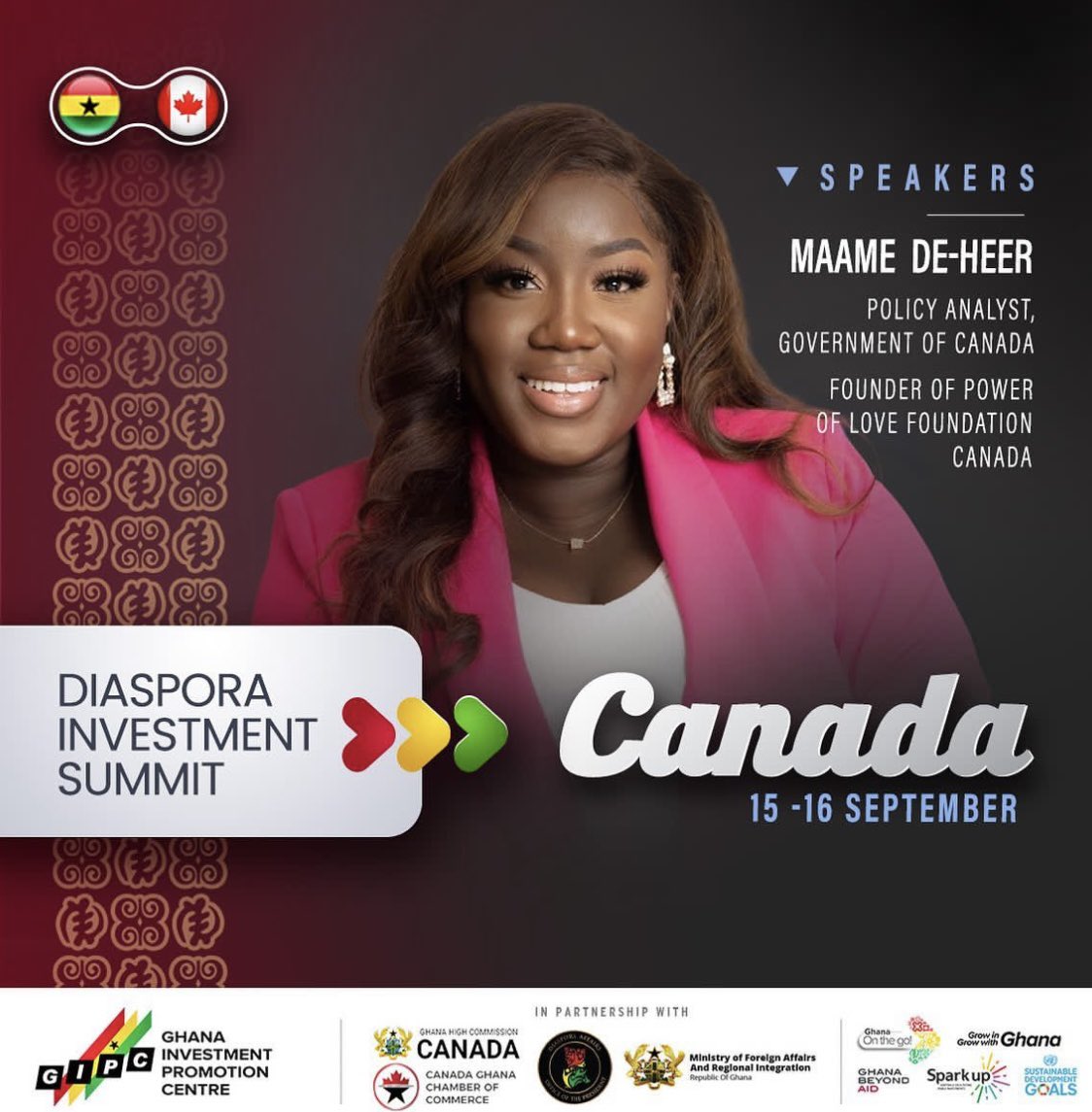 GIPC in partnership with <a href="/CanadaGhana/">Canada Ghana Chamber of Commerce</a>, <a href="/Diaspora_Gh/">Diasporaaffairs.ghana</a>, &amp; the High Commission of Ghana in Canada, will organize a Diaspora Investment Summit, during its forthcoming mission to #Canada. 

Among the speakers will be <a href="/Maame_DeHeer/">Maame E. De-Heer</a>, a Socio-Economic Research Analyst 1/3