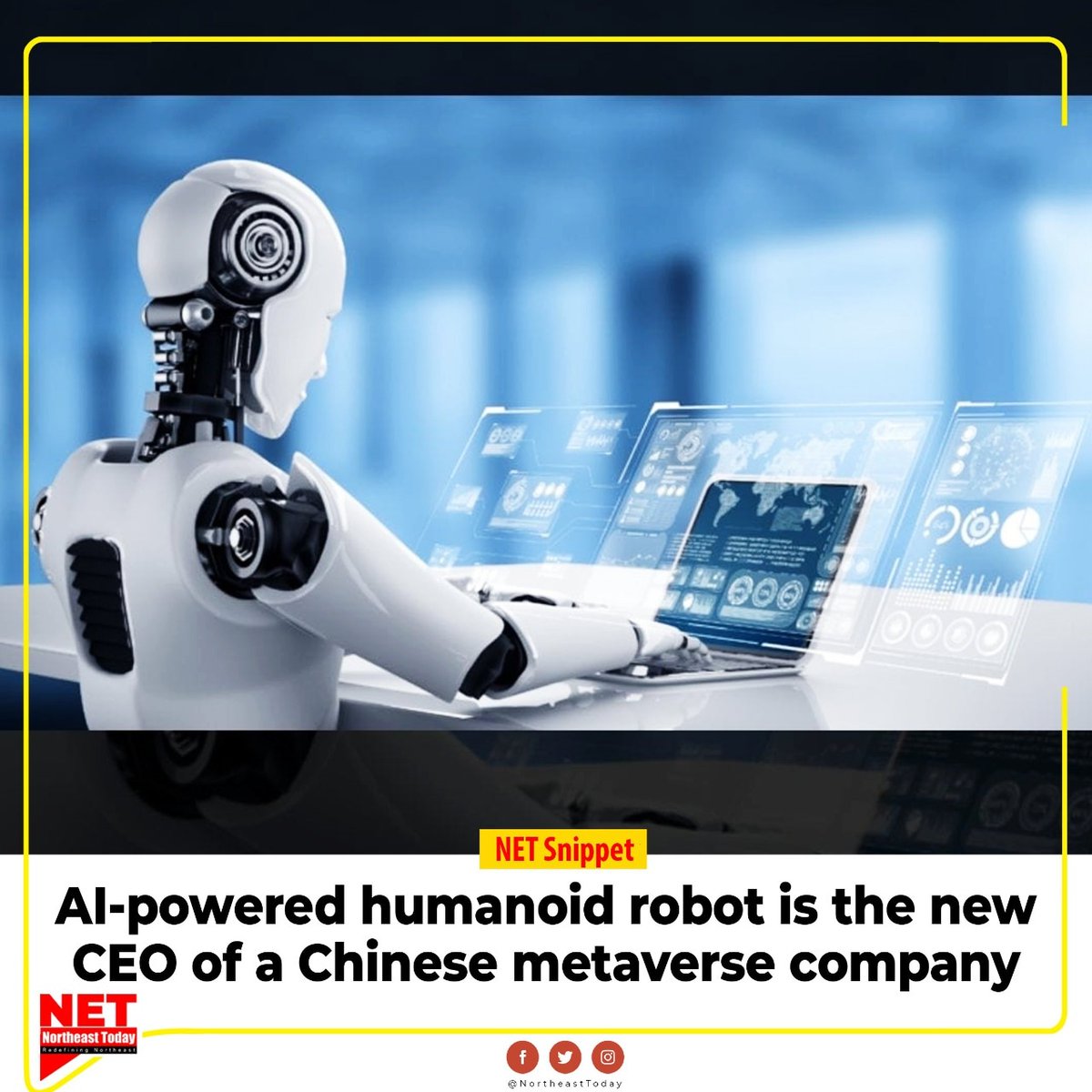 NortheastToday's tweet photo. #NETSnippet | Online gaming and metaverse company NetDragon Websoft has announced it has appointed a virtual humanoid robot powered by artificial intelligence (AI) as a CEO.

#Metaversecompany #NetDragonWebsoft #robot #CEO #artificialintelligence #metaverse #NortheastToday https://t.co/dw9f4MPfyj