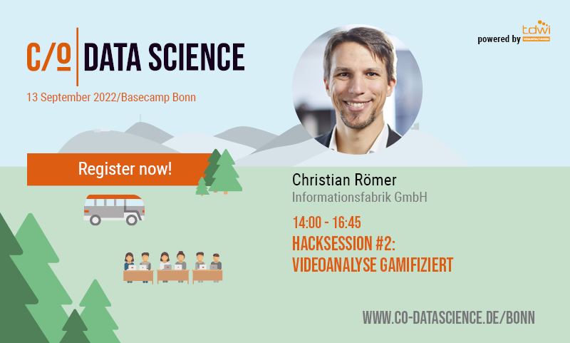 📢 Final call: Jetzt noch schnell Tickets für die c/o Data Science nächsten Dienstag sichern!
Christian Römer von der Informationsfabrik hat eine spannende Hacksession für euch vorbereitet: "Videoanalyse gamifiziert".
Tickets gibt es hier: co-datascience.de/tickets/