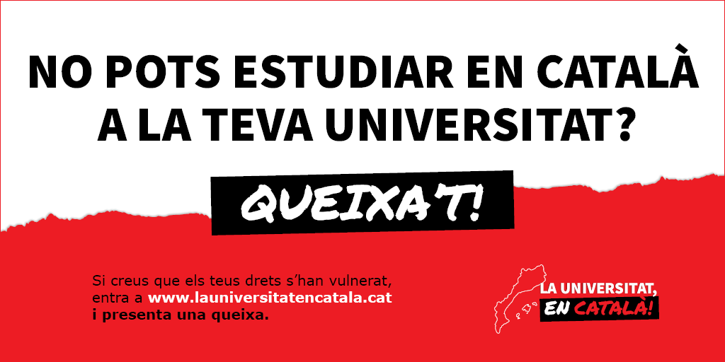 llenguacat's tweet photo. @carmetomas2 @pirineu_x @nuarimany Carme, si pateixes cap discriminació lingüística a la universitat, t'animem a registrar una queixa a https://t.co/pbLTGKeDoC. La web t'orientarà sobre l'òrgan de la universitat que haurà de resoldre el cas.

#LaUniversitatEnCatalà https://t.co/LEXVXN0qma