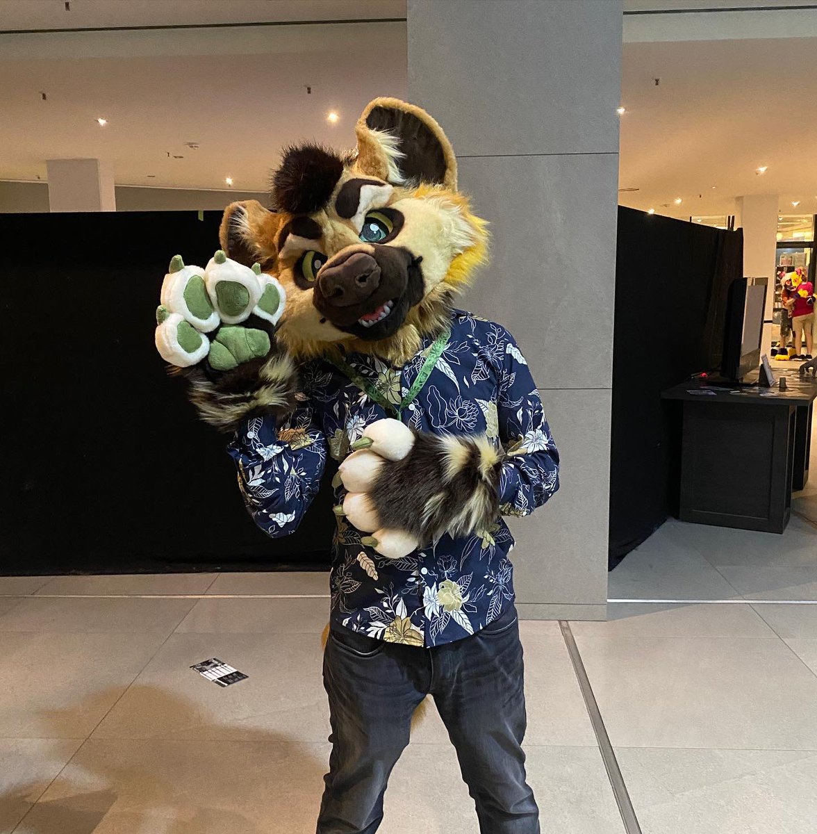 OktaviasCsuits's tweet photo. The premade brown hyena was adopted at Eurofurence! His name is Matcha because he has matcha colored paw pads🍵 https://t.co/l8mMj81TyR