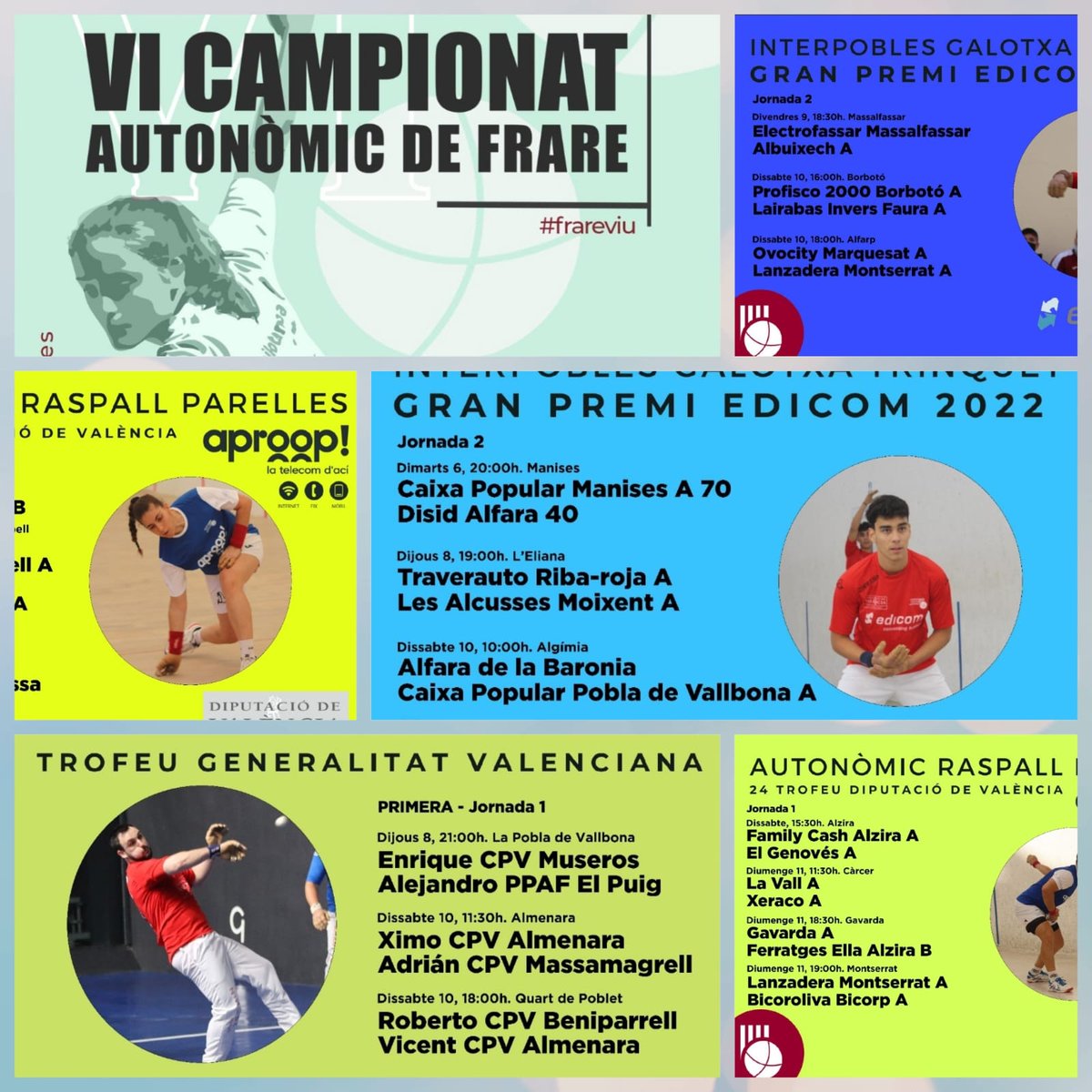 fedpival's tweet photo. ⚾ Consulta la informació, partides, dies i horaris de TOTES les competicions oficials del cap de setmana ⤵️

https://t.co/nFmnhh9gAo

#pilotamola #raspall #galotxa #fronto #ratlles #perxa #pilotagrossa #frare #frareviu https://t.co/MVLWNZLeW4